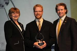 From left, Inge Russell, Michael Steele (the graduate winner) and Mark Lyons.