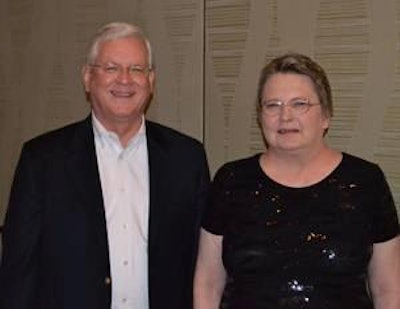 Presider and speaker Dr. Carla Price, nutritionist, Sanderson Farms Inc. (right), discussed federal regulations with Richard Sellers, vice president of feed regulation and nutrition, American Feed Industry Association.