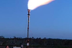 “Flaring,” or burning the greenhouse gas collected from pig effluent on a demonstration unit in Australia.