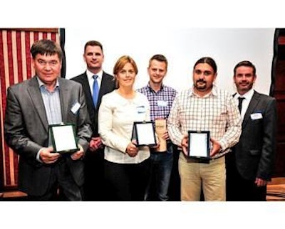 Catalina Giga from Transavia, 3rd from left, receives her prize for overall regional winner along with other winners of the night.