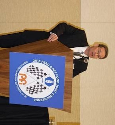 Jackie Roembke | Brian Waldman, partner with Arent Fox, addresses the crowd at the 2013 edition of the NGFA/PFI Joint Feed/Pet Food Conference.