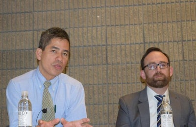 Bruce Plantz | Dr. Wooming, left, and Dr. Thomas speak at the International Production and Processing Expo.