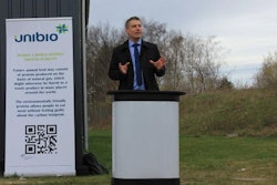 Unibio CEO Henrik Busch-Larsen speaks at the groundbreaking of the company's new facility in Kalundborg, Denmark, on April 12, 2016. | Courtesy Unibio