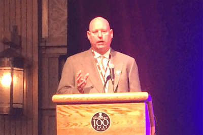 David Williams, senior vice president of Informa Economics, shared current trends affecting U.S. foodservice retail and chicken markets with the audience at the 2017 Chicken Marketing Summit. | Photo by Deven King