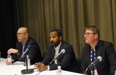 'Feed Strategy Roundtable - Antibiotic growth promoters: Feed additive alternatives and replacement strategies' participants (left to right) - Randy Mitchell, PhD, vice president of technical services for Perdue Farms; Raj Murugesan, PhD, technical director at BIOMIN; Maarten De Gussem, DVM, director of Vetworks and poultry nutrition consultant. | Terrence O'Keefe