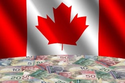 rippled flag with Canadian dollars globe illustration