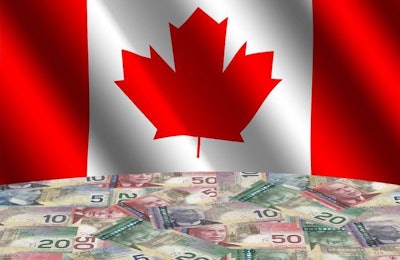 rippled flag with Canadian dollars globe illustration