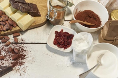 baking ingredients like cacao beans, choclat and sugar
