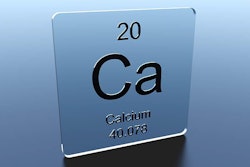 Calcium symbol on a blue glass square 3D render