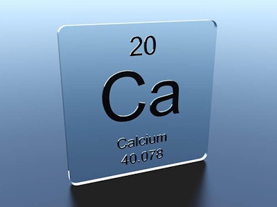 Calcium symbol on a blue glass square 3D render