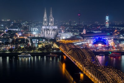 View Of The Illuminated City Of Cologne, The Cologne Cathedral,