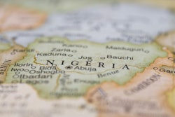 Macro of Nigeria on a globe, narrow depth of field