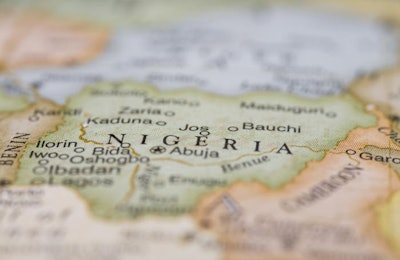 Macro of Nigeria on a globe, narrow depth of field