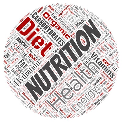 Conceptual nutrition health diet round circle red word cloud iso
