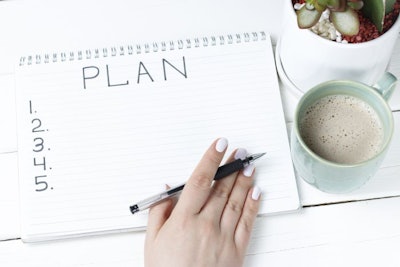 Inscription Plan In Notepad, Close-up, Top View, Concept Of Plan