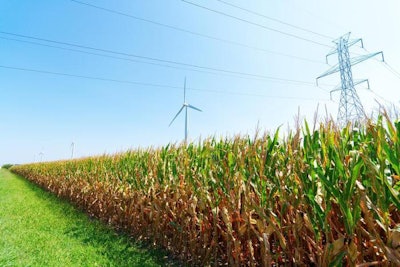 Wind turbines on a farm