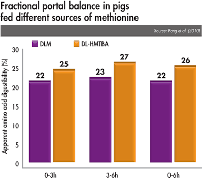 fractional portal balance in pigs fed different sources of methionine