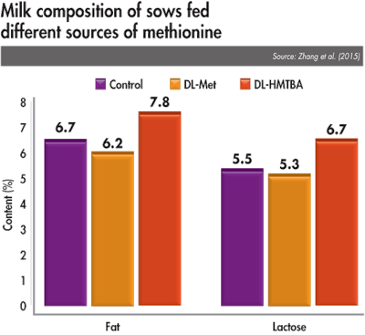 milk composition of sows fed different sources of methionine