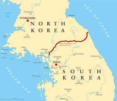 Korean Peninsula, Demilitarized Zone, Political Map. North And S