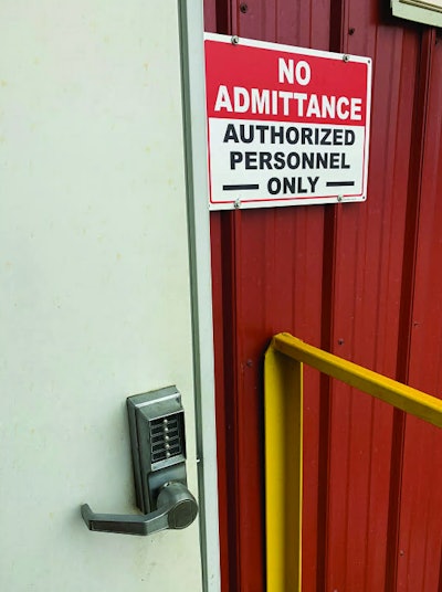 Entryways are marked and secured to protect from unauthorized visitors entering the facility. (Courtesy United Animal Health)