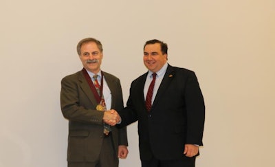 Dr. Richard Gates was presented with the professorship at a recent medallion ceremony hosted by Daniel J. Robison, holder of the Endowed Dean’s Chair in the College of Agriculture and Life Sciences. (Deven King)