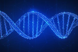 DNA chain futuristic hud background with spiral chain of nucleot