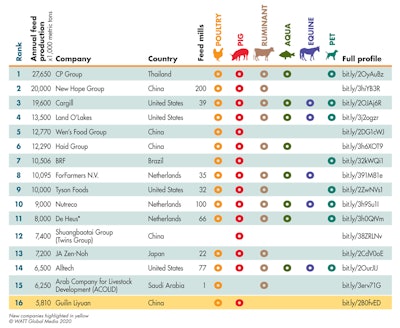 Feed Strategy’s Top Feed Companies report features 129 compound feed manufacturers who produced more than 1 million metric tons in the 2019 calendar year. (Copyright WATT Global Media 2020)