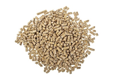 Pelleted compound feed Isolated on white background, wheatfeed pellets