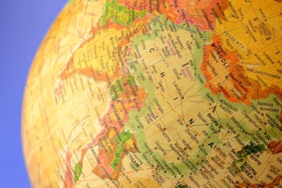 A Closeup Map Of China Found On A Globe Of The Earth.