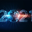 Futuristic New Year Digital Web Banner With Glowing Low Polygona