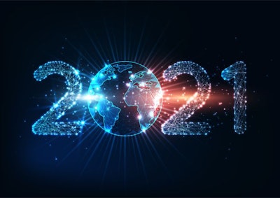 Futuristic New Year Digital Web Banner With Glowing Low Polygona