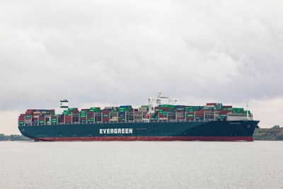 Stade, GErmany – September 25, 2019: Container ship EVER GIVEN,