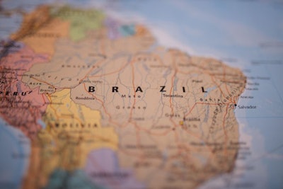 Brazil On A Colorful And Blurry Map Of South America With Its Ma