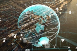 Shipping Harbor Aerial View With Graphic Of Network Technology M