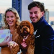 Bonne et Filou Founder and CEO Nicolas Nemeth, here with his wife Linzi and their Cavapoo Filou, took his cues from Filou when deciding to create a French macaron-inspired dog treat. | (Courtesy Bonne et Filou)