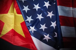 Usa And China Flag On Black Background.