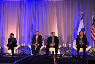 Ag cybersecurity experts offer tips for protecting ag operations from ransomware and other cyberattacks at NGFA’s Country Elevator Conference. (From left) Victoria Myers, senior editor of Progressive Farmer; Lee Gleason, vice president of sales at ProValue Insurance; Jim O’Conner, chief information security officer, Cargill; Sarah Engstrom, chief information security officer, CHS Inc. (Jackie Roembke)