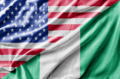 Mixed Usa And Nigeria Flag, Three Dimensional Render