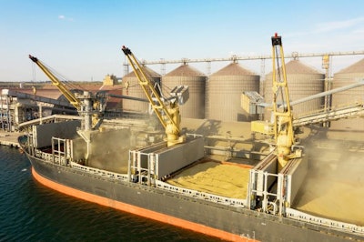 Loading Grain Into Holds Of Sea Cargo Vessel Through An Automati