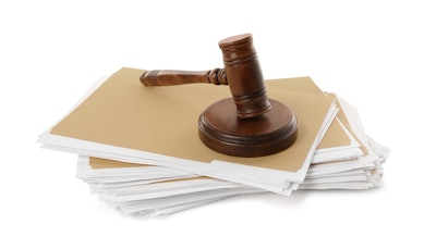 Yellow Files With Documents And Wooden Gavel On White Background