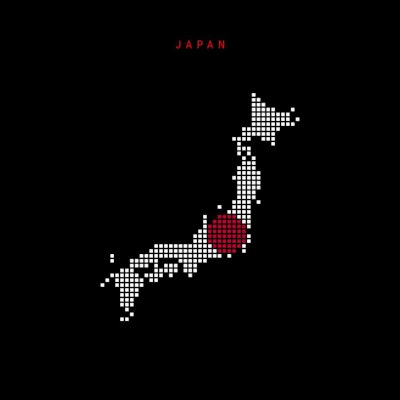 Square Dots Pattern Map Of Japan. Dotted Pixel Map With National
