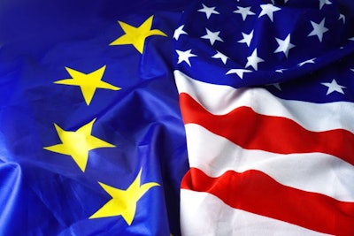 Usa Flag Vs Europe Flag. Eu Flag And American Flag Background.