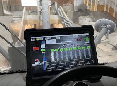 Tablets can be used in the payloader to use the automation system to batch feed while loading the bulk ingredients in with the payloader. (Courtesy Easy Automation)