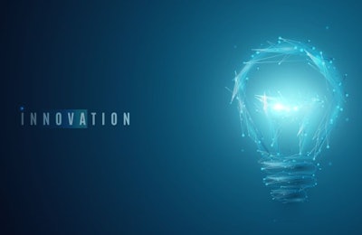 Innovation concept. Lightbulb in modern abstract polygonal style with light effect. Creative idea conception. Technological vector illustration