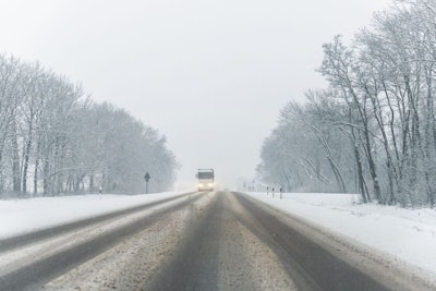 Scenic View Snow Covered Intercity Highway Slippery Snow Covered