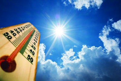 Thermometer Sun 40 Degres. Hot summer day. High Summer temperatures