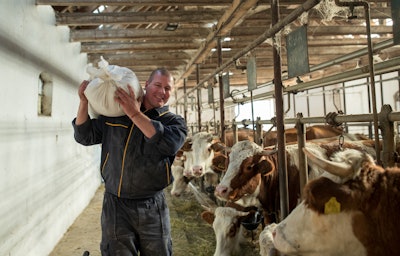 Strong Farmer Carrying Feed Sack