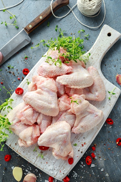 Raw Chicken Wings On Cutting Board