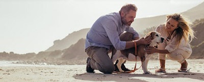 Couple with dog on beach