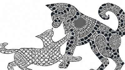 Dall·e 2023 05 18 14 07 19 Cat Playing With Dog, In Style Of Roman Mosaic